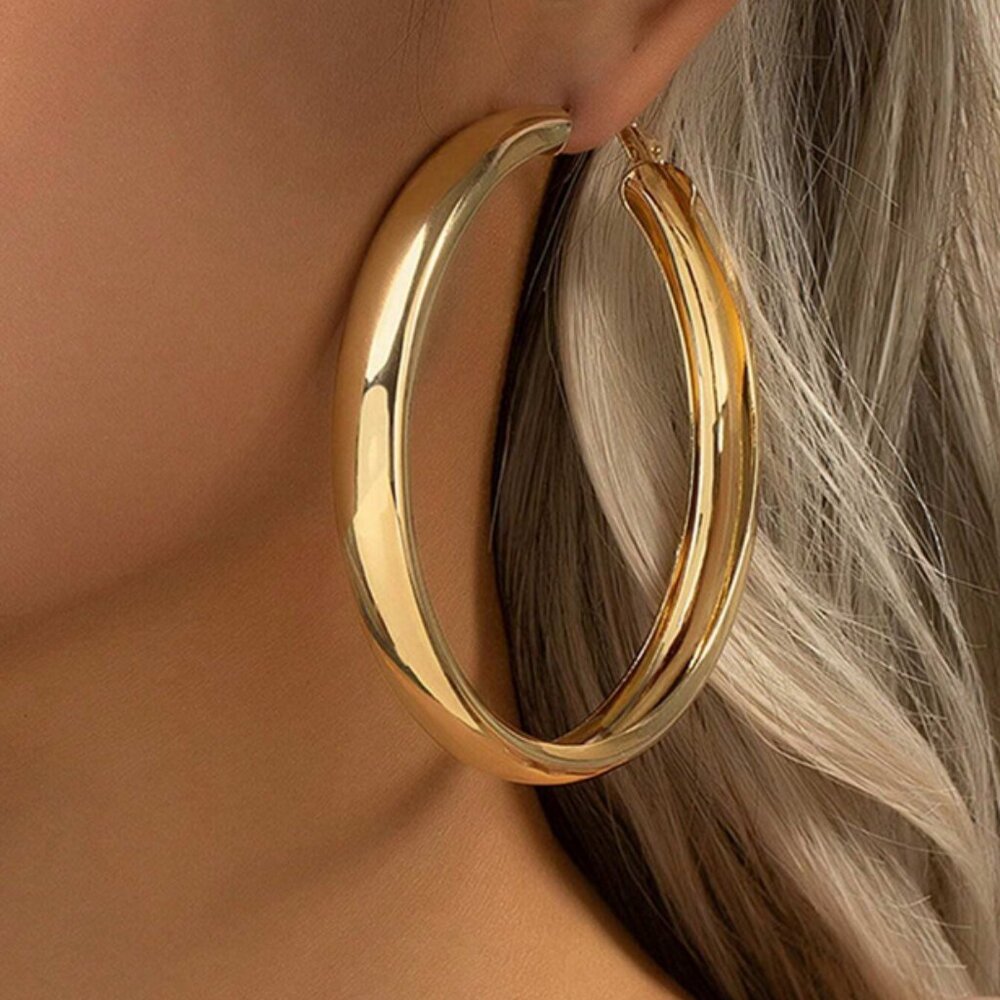 14K Gold Womens Large Chunky Hoop Earrings Ladies Big Hoops 14 k Silver Jewelry